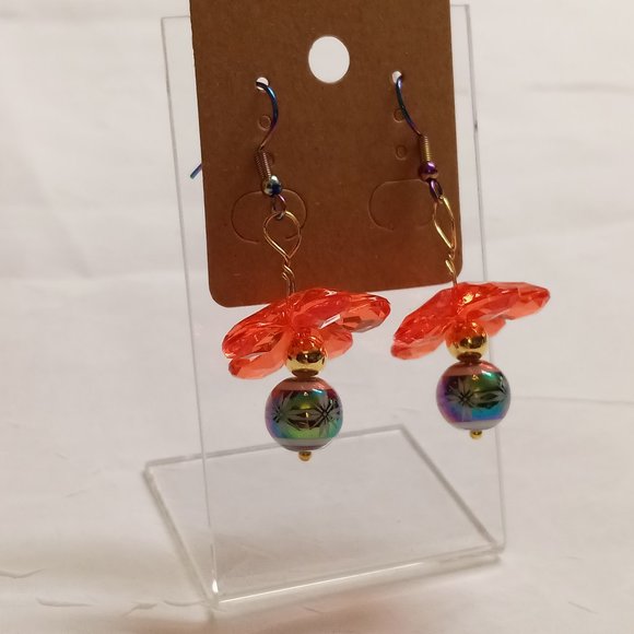 Steel Multi Color Handmade Hand Crafted Dangle Beaded Flower Earrings #57 - Picture 11 of 12